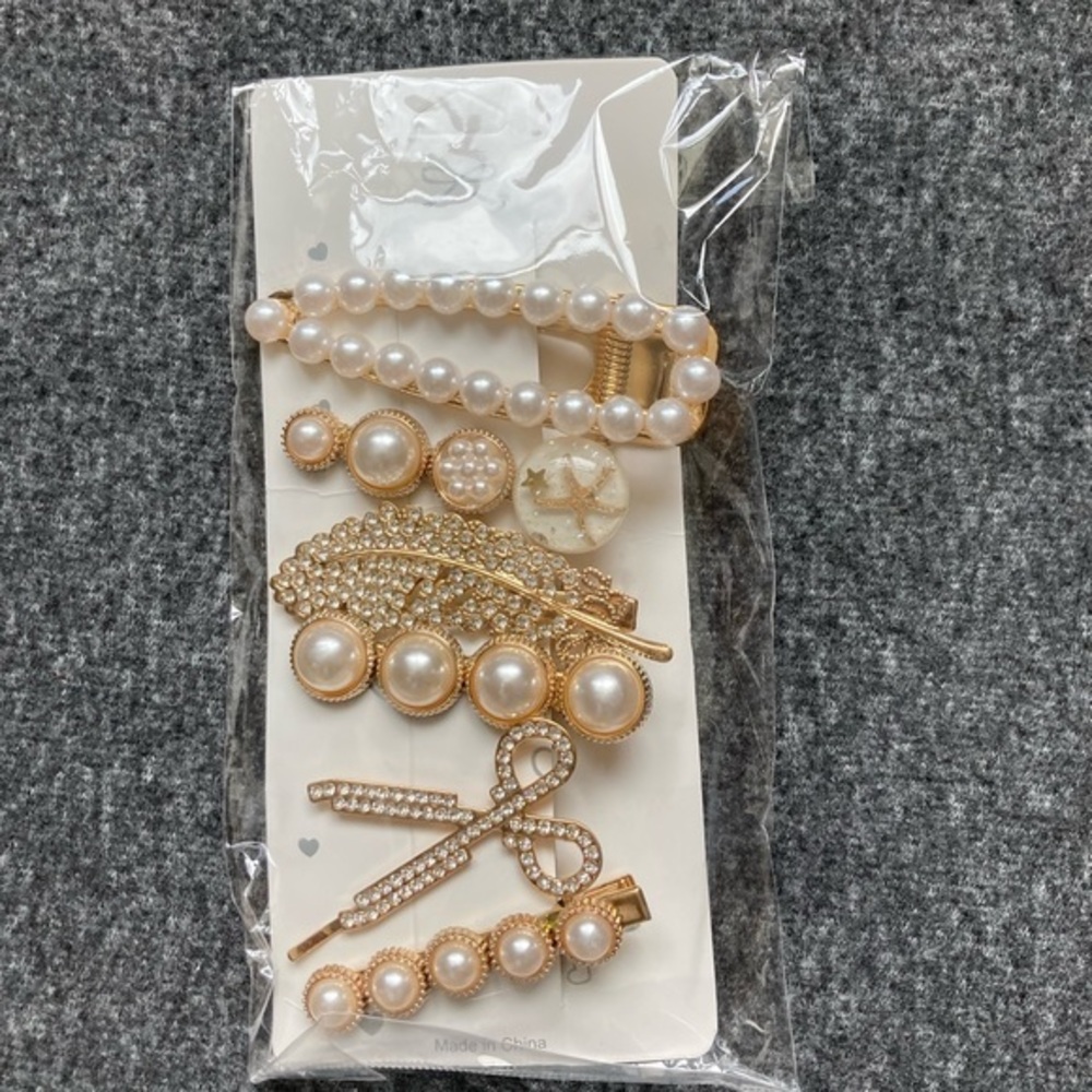 6 pc Elegant Alloy Rhinestone Hair Clips For Women's Simple Pearl Trinket new